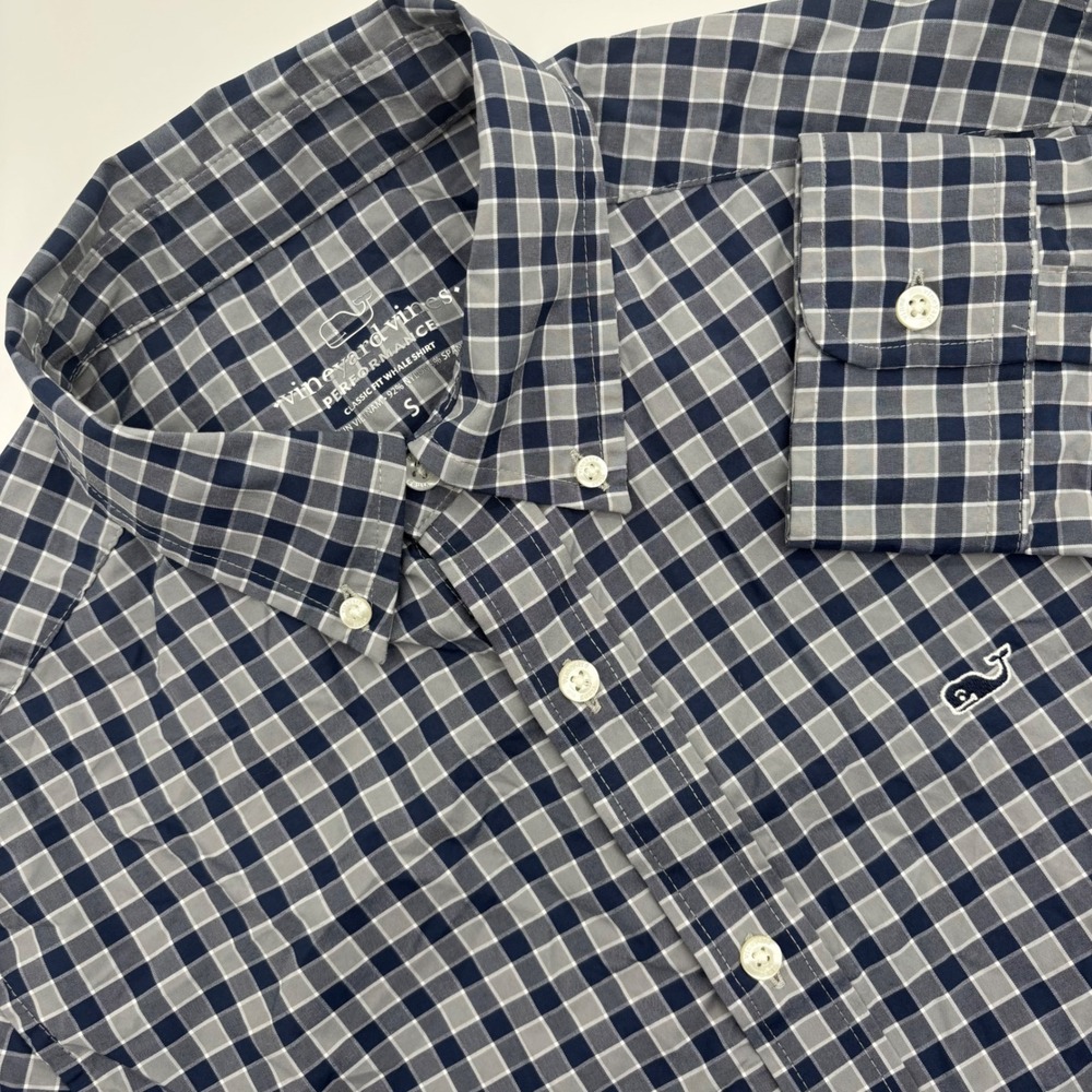 Vineyard Vines Performance Classic Fit Whale Shirt Men Sz S Gingham Button Down